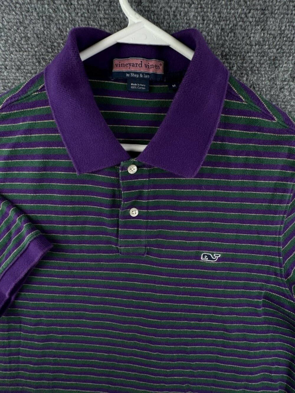 Vineyard Vines Striped Purple Green Short Sleeve Polo Shirt Cotton Medium Men